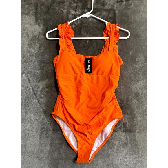 AI'MAGE Orange One Piece Swimsuit Womens Small Tummy Control Ruffle Strap - Picture 7 of 7